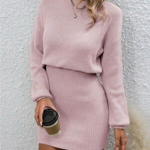 Women Round Neck Long Sleeve Casual Short Knitted Sweater Dress